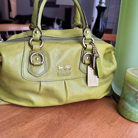 Coach Handbags - Coach Green Leather Satchel with Gold Accents